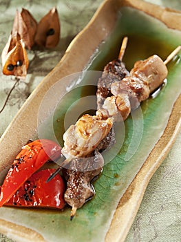 Japanese Skewered Chicken yakitori with Vegetables