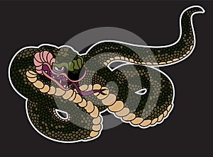 Japanese snake vector for printing on paper and for tattoo design.