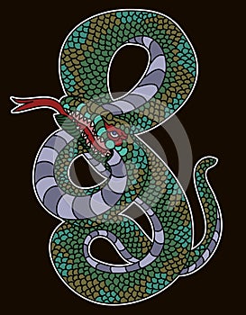 Japanese snake vector for printing on paper and for tattoo design.