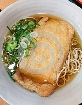 Japanese Soba noodle ramen with fried tofu