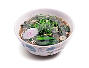 Japanese soba noodle soup with vegetables