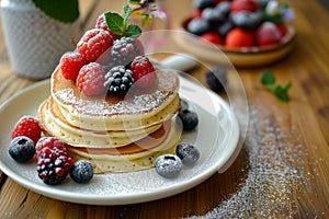 Japanese soft pancakes with berries sprinkled