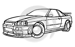 Japanese sports turbo drift car lineart vector illustration