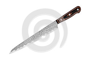 Japanese steel kitchen knives damascus, isolated on white background with clipping path. Chef knife