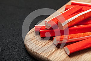 Japanese sticks surimi - imitation crab meat. Copy space for text