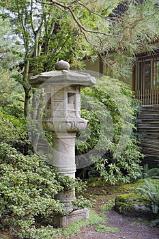 Japanese Stone Lantern in Garden Landscape