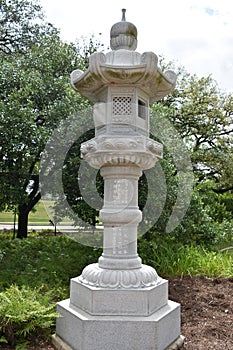 Japanese Stone Lantern at McGovern Centennial Gardens at Hermann Park in Houston, Texas