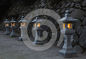 Japanese stone lanterns in the evening