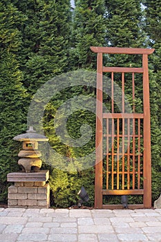 Japanese Stone Pagoda Lantern and Trellis