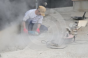 Japanese Stone Worker in Action