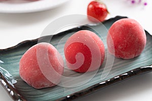 Japanese strawberry mochi or Ichigo Daifuku photo