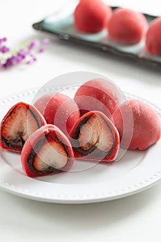 Japanese strawberry mochi or Ichigo Daifuku photo