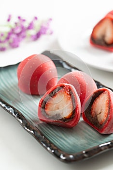 Japanese strawberry mochi or Ichigo Daifuku photo