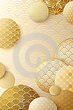 Japanese-style (abstract) Background is golden Japanese paper, overlapping circles photo