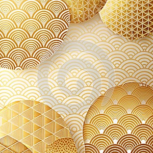 Japanese-style (abstract) Background is golden Japanese paper, overlapping circles photo