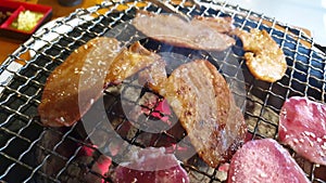 Japanese style barbecue charcoal yakiniku bbq pork and beef tongue slice