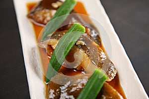 Japanese style boiled flounder with okra