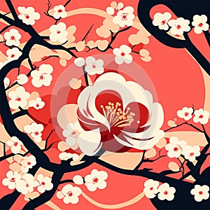 Japanese style cherry blossom background. Vector illustration for your design. Generative AI