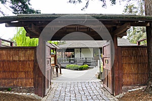 Japanese style door in garden
