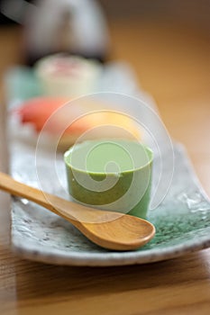 Japanese style green tea pudding