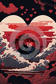 japanese style illustration with love and friendship theme, sanvalentin's day