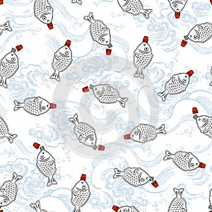 Japanese style lunch box fish type seasoning bottle, Seamless pattern,