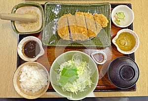 Japanese-style pork chop meal closeup