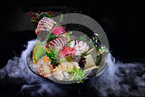 Japanese style raw fish sashimi plate photo