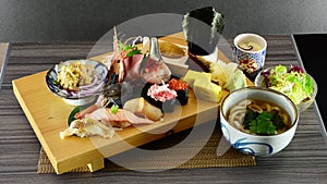 Japanese style raw fish sashimi sushi plate