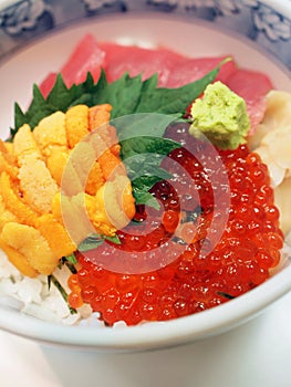 Japanese style raw seafood rice