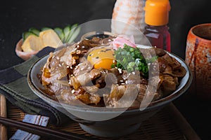 Japanese style rice with simmer pork