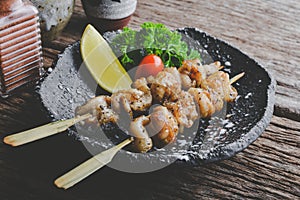 Japanese style skewers chicken skin grilled