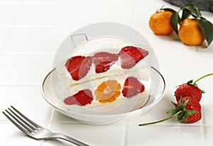 Japanese Style Sweet Fruits Sandwich with Strawberry and Orange