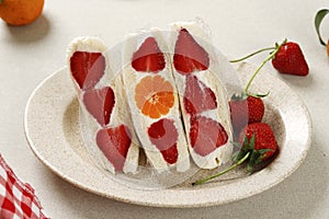 Japanese Style Sweet Fruits Sandwich with Strawberry and Orange