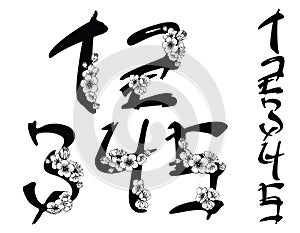 Japanese-style vector floral numeral set 1-5. Imitation of hieroglyphs