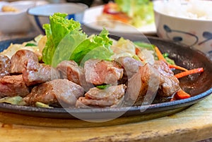 Japanese styled Diced Steak Served on a Hot Plate