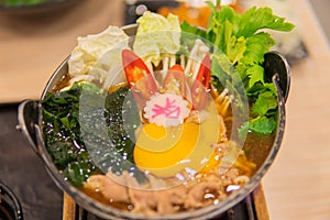 Japanese sukiyaki hot pot with vegetable