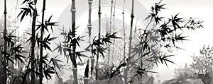 Japanese sumi-e style bamboo painting. Japanese ink painting of a bamboo. Generative AI