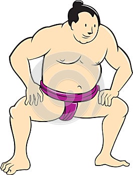 Japanese Sumo Wrestler Squatting Cartoon