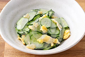 Japanese sunomono food, vinegared cucumber photo