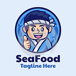 Japanese sushi Chef cartoon logo design