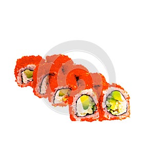 Japanese Sushi isolated on white background. Close up. Studio photo