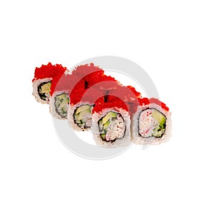 Japanese Sushi isolated on white background. Close up. Studio photo