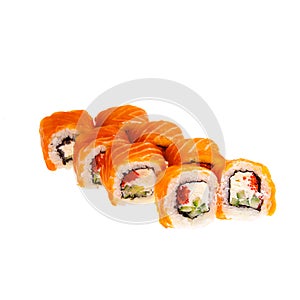 Japanese Sushi isolated on white background. Close up. Studio photo