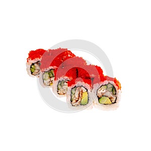 Japanese Sushi isolated on white background. Close up. Studio photo