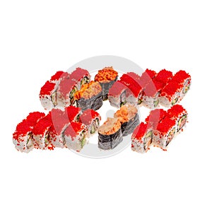 Japanese Sushi isolated on white background. Close up. Studio photo