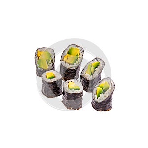 Japanese Sushi isolated on white background. Close up. Studio photo