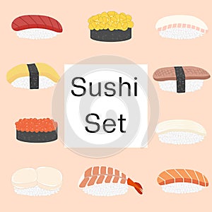 Japanese sushi and rolls set with different type of choice.
