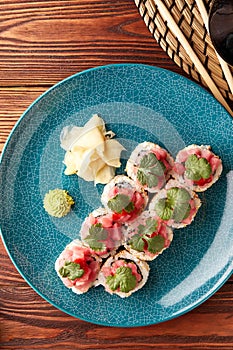 Japanese sushi rolls with tuna