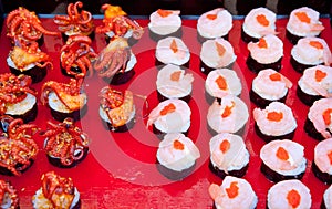 Japanese sushi shrimp and octopus squid